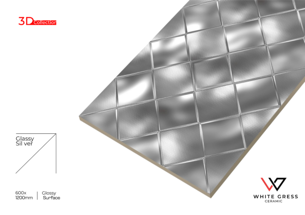 Glassy Silver 3D Glossy Surface Tiles - Image 2